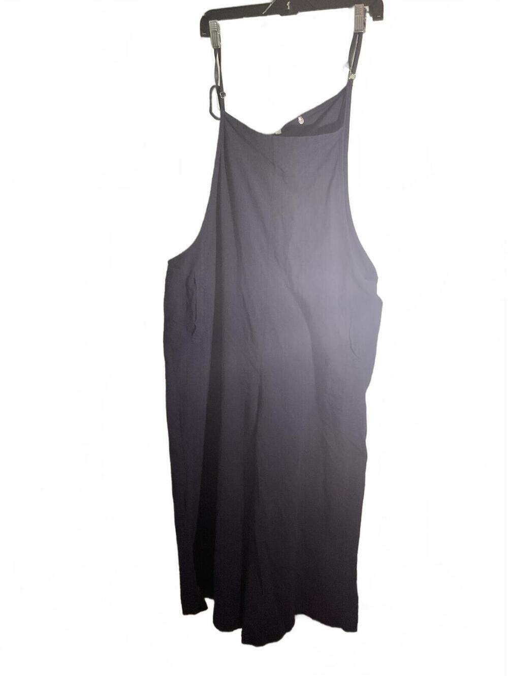 Navy Blue Linen Adjustable Strap Cropped Overalls